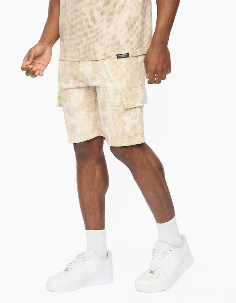 Crosshatch Bardon Camo Mens Cargo Shorts Beige