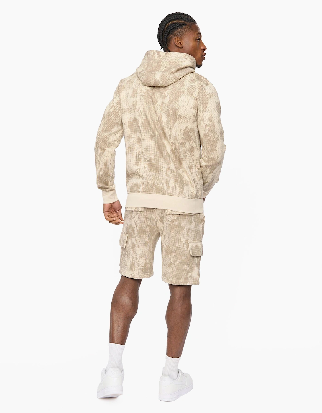 Crosshatch Bardon Mens Camo Hoodie Light Stone / Beige
