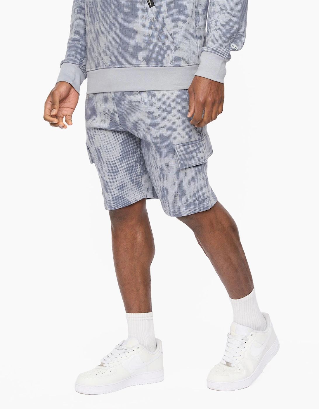 Crosshatch Bardon Camo Mens Cargo Shorts Steel Blue