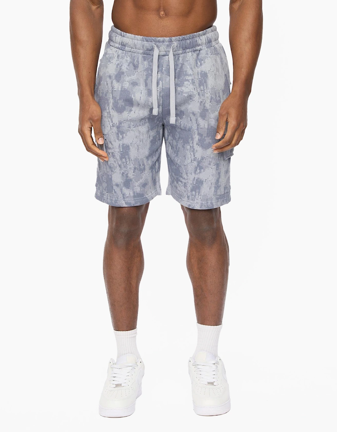 Crosshatch Bardon Camo Mens Cargo Shorts Steel Blue