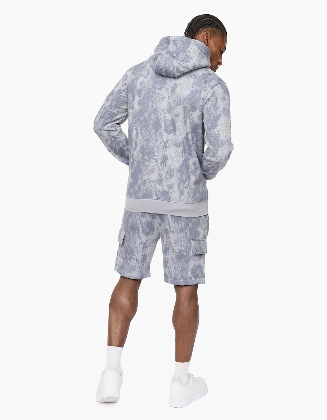 Crosshatch Bardon Mens Camo Hoodie Steel Blue / Grey