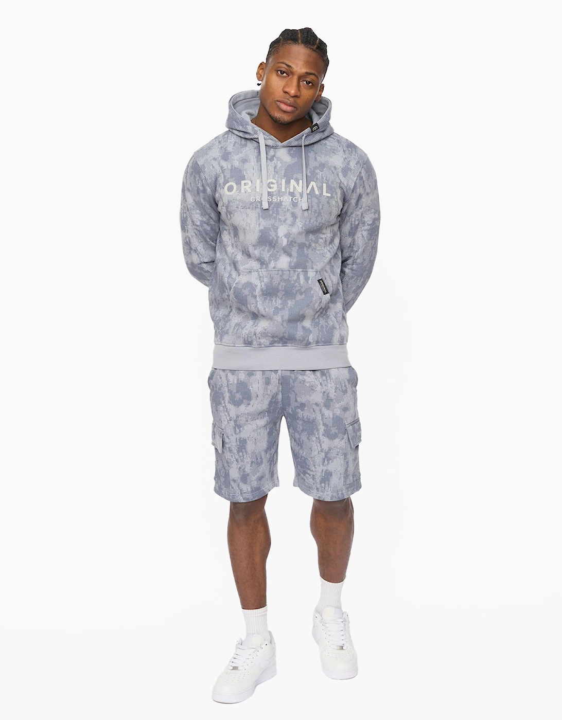 Crosshatch Bardon Mens Camo Hoodie Steel Blue / Grey