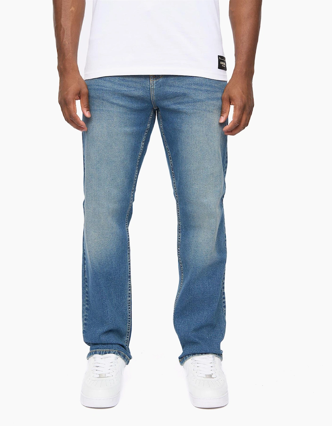 Crosshatch Detendu Mens Relax Fit Jeans Mid Wash / Blue