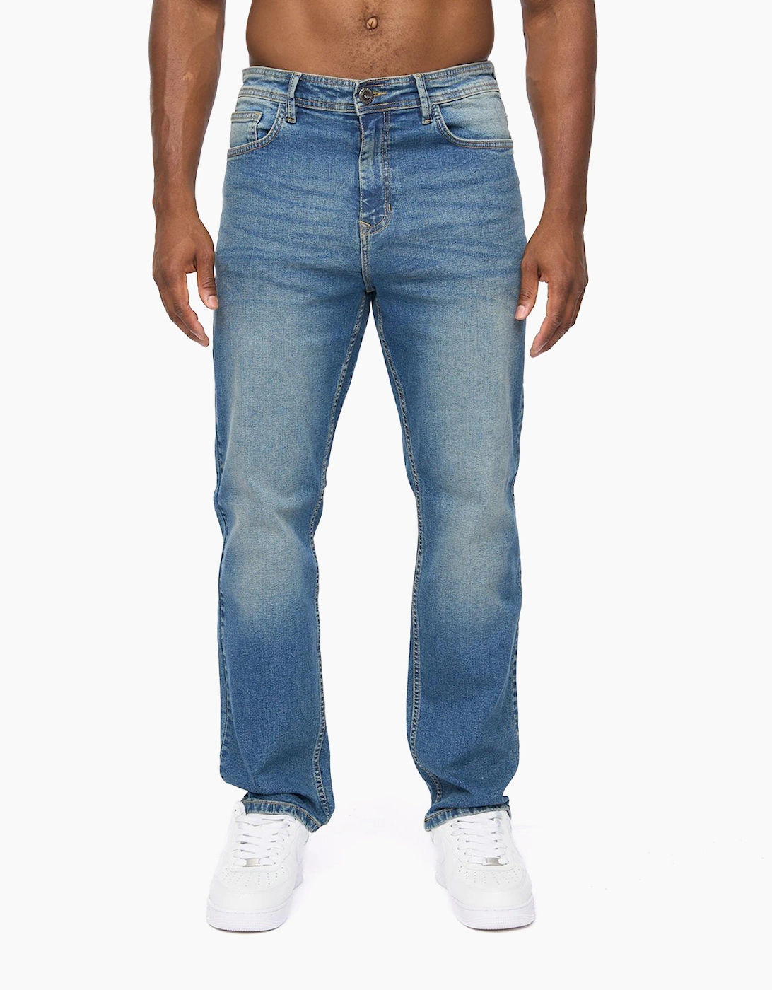 Crosshatch Detendu Mens Relax Fit Jeans Mid Wash / Blue