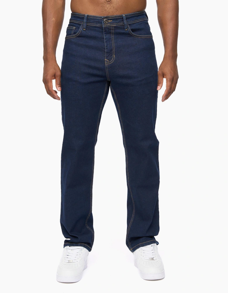 Crosshatch Detendu Mens Relax Fit Jeans Raw Wash / Blue