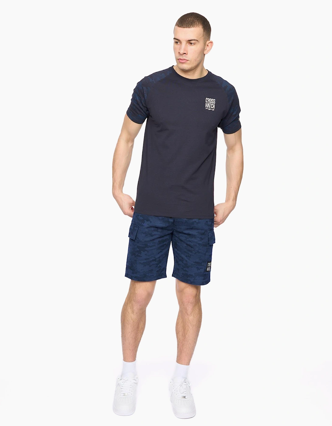 Crosshatch Janscore Mens Elastic Waist Cargo Shorts Navy