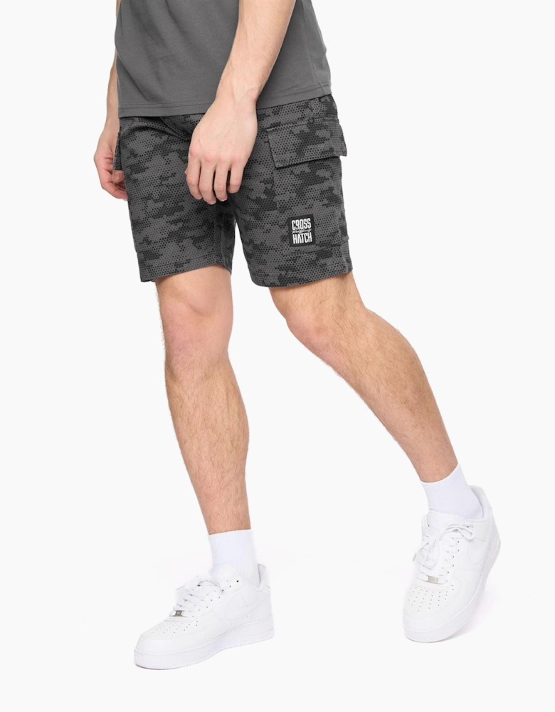 Crosshatch Janscore Mens Elastic Waist Cargo Shorts Dark Grey