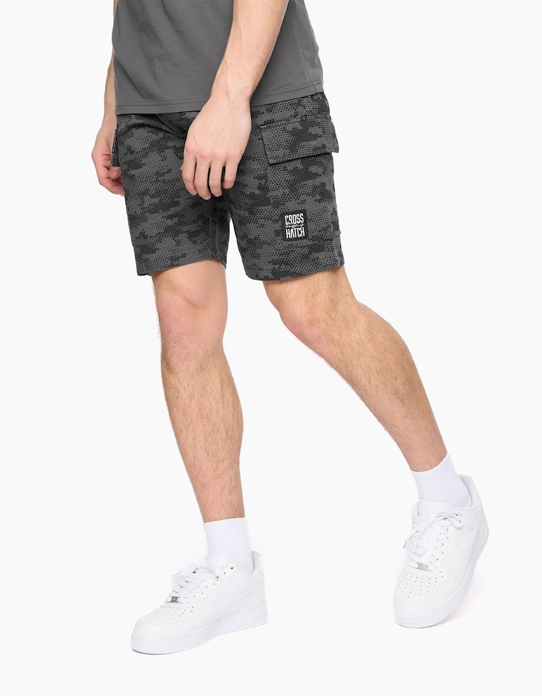 Crosshatch Janscore Mens Elastic Waist Cargo Shorts Dark Grey
