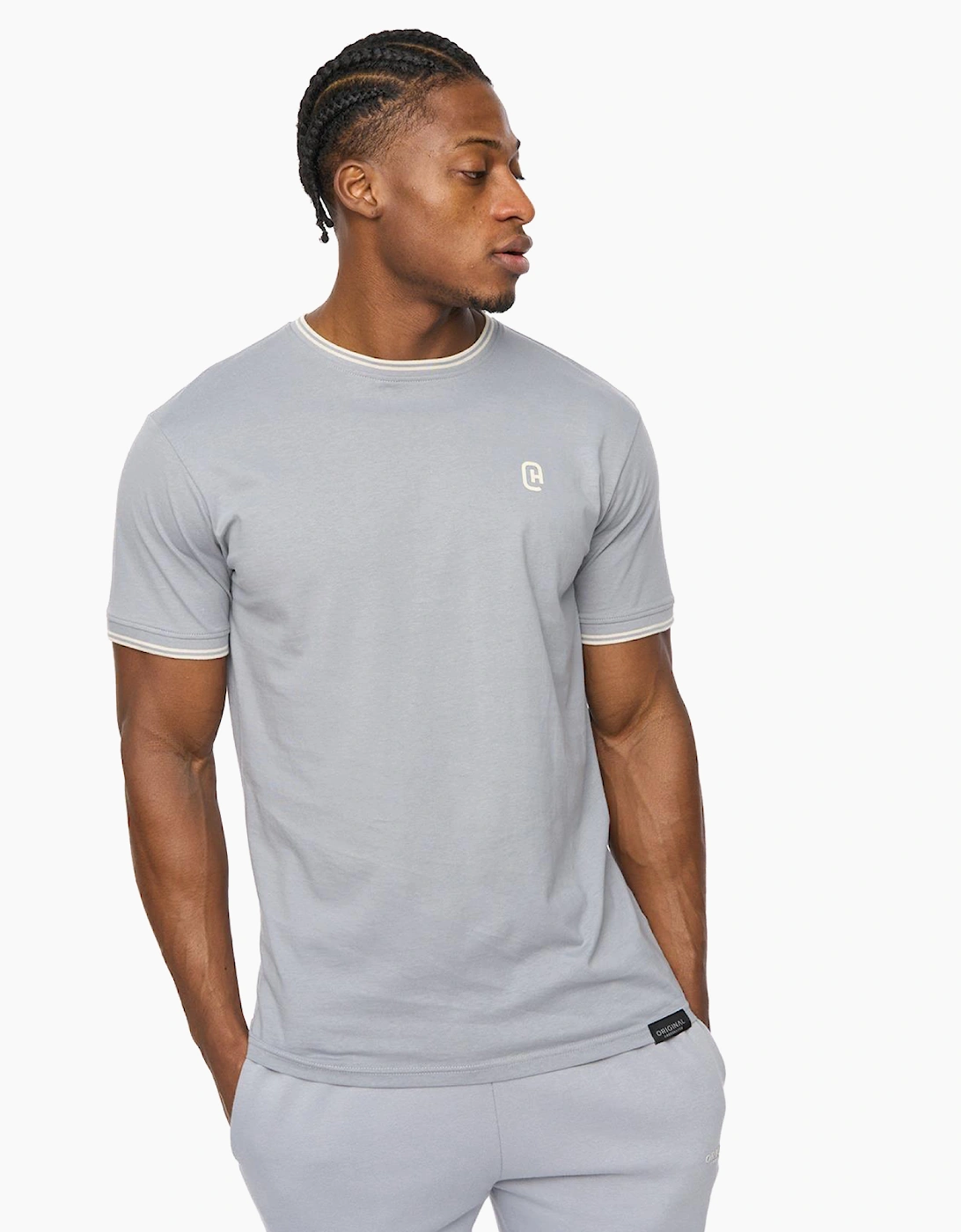 Crosshatch Meece Mens T-Shirt Steel Blue / Grey