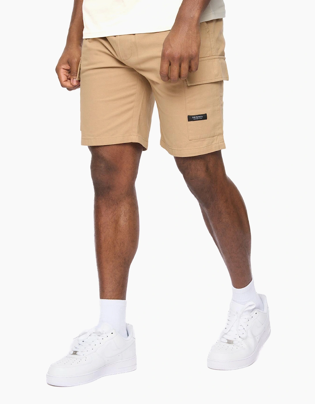 Crosshatch Utilate Mens Elastic Waist Cargo Shorts Stone / Beige