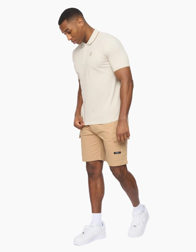 Crosshatch Utilate Mens Elastic Waist Cargo Shorts Stone / Beige