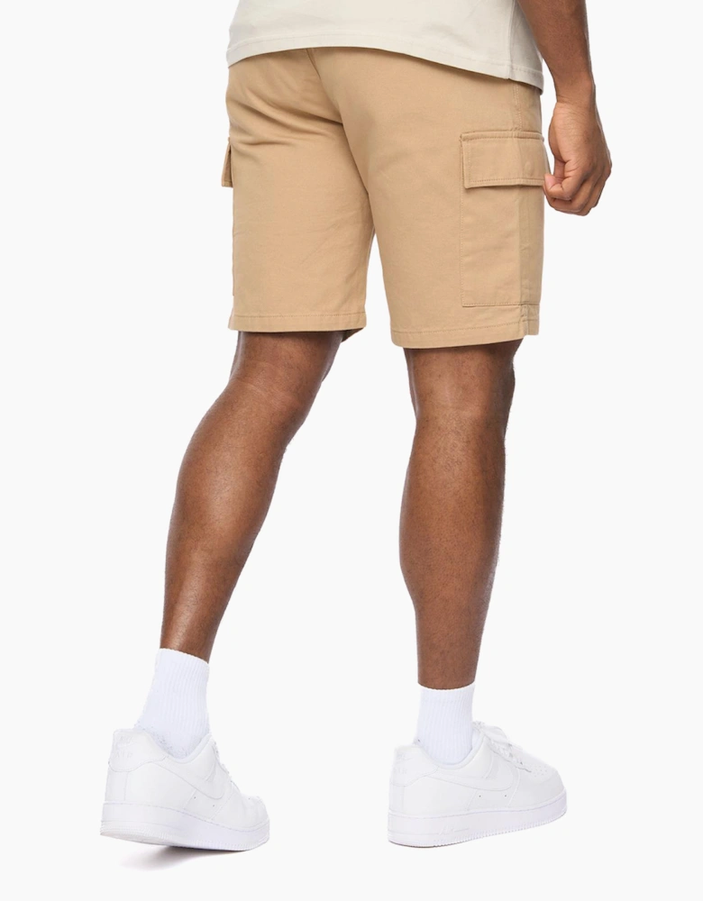 Crosshatch Utilate Mens Elastic Waist Cargo Shorts Stone / Beige