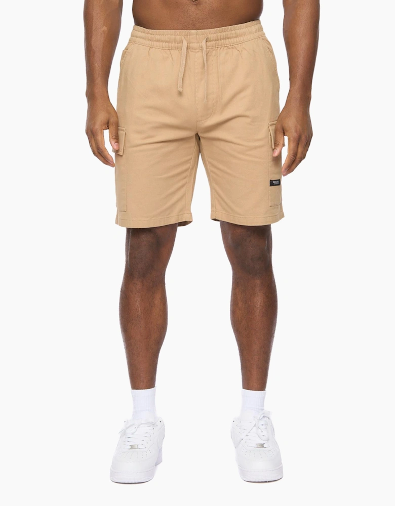 Crosshatch Utilate Mens Elastic Waist Cargo Shorts Stone / Beige