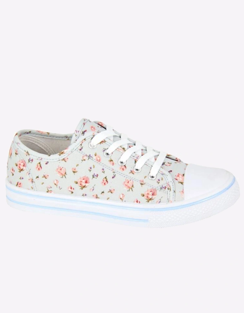 Dek Divine Floral Womens Plimsoll Shoes Light Grey Floral