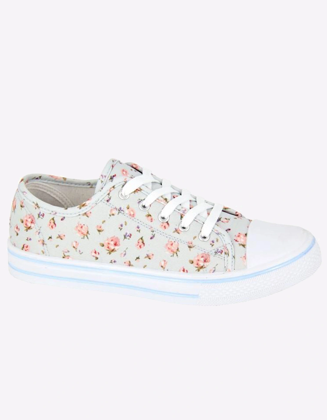 Dek Divine Floral Womens Plimsoll Shoes Light Grey Floral