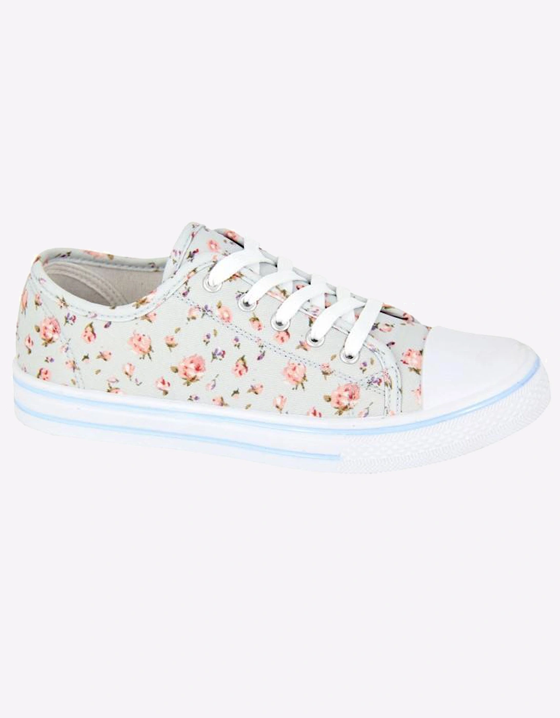 Dek Divine Floral Womens Plimsoll Shoes Light Grey Floral