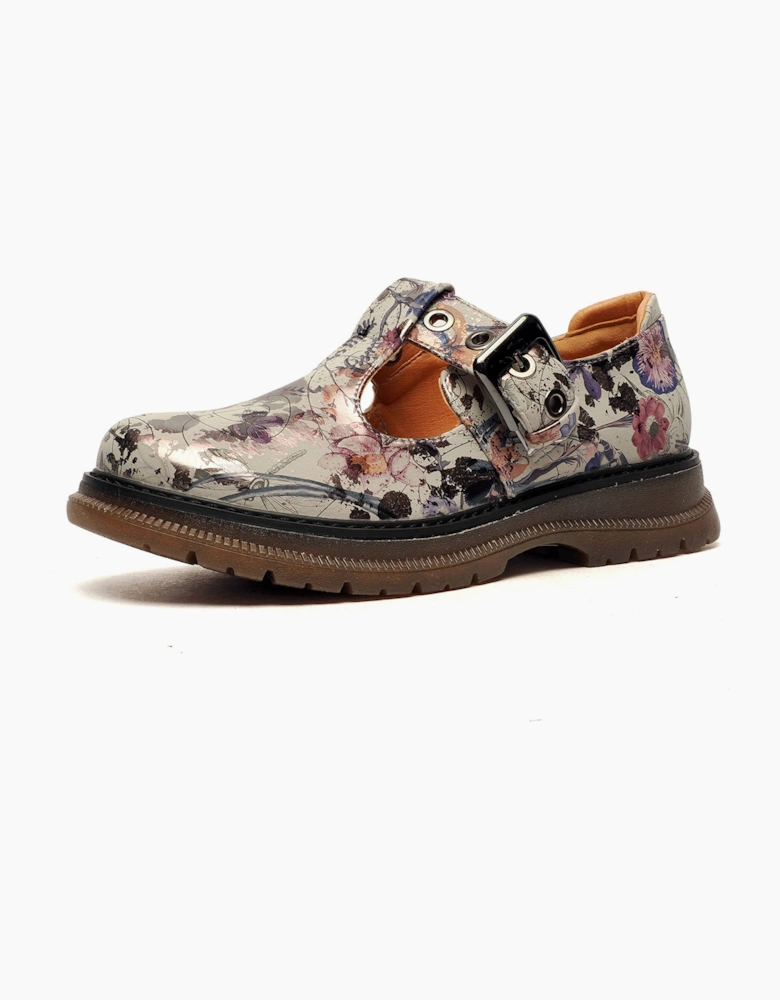 Cipriata Cira T-Bar Buckle Shoes Womens Light Grey/Floral