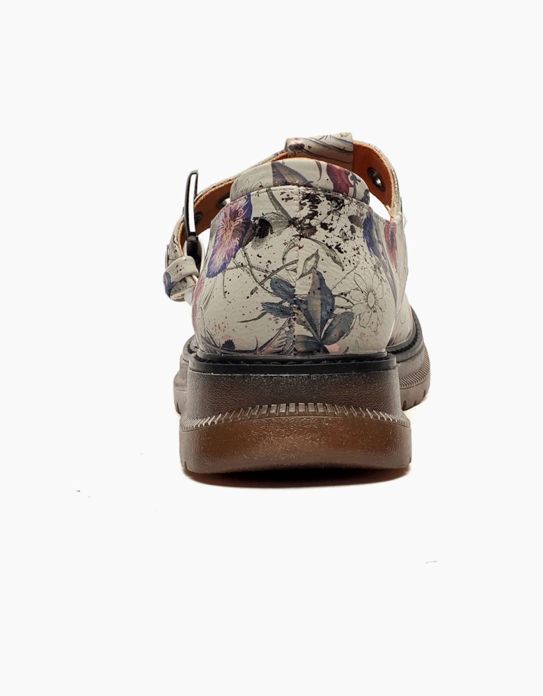 Cipriata Cira T-Bar Buckle Shoes Womens Light Grey/Floral