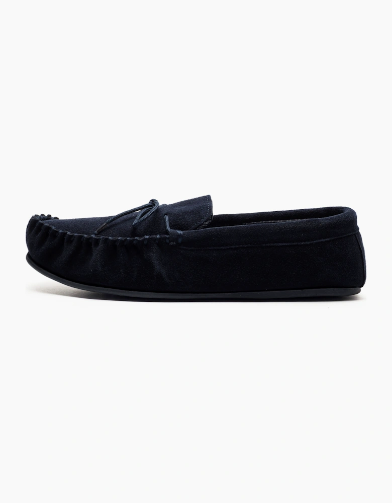 Mokkers Bruce Leather Mens Slippers Navy Blue