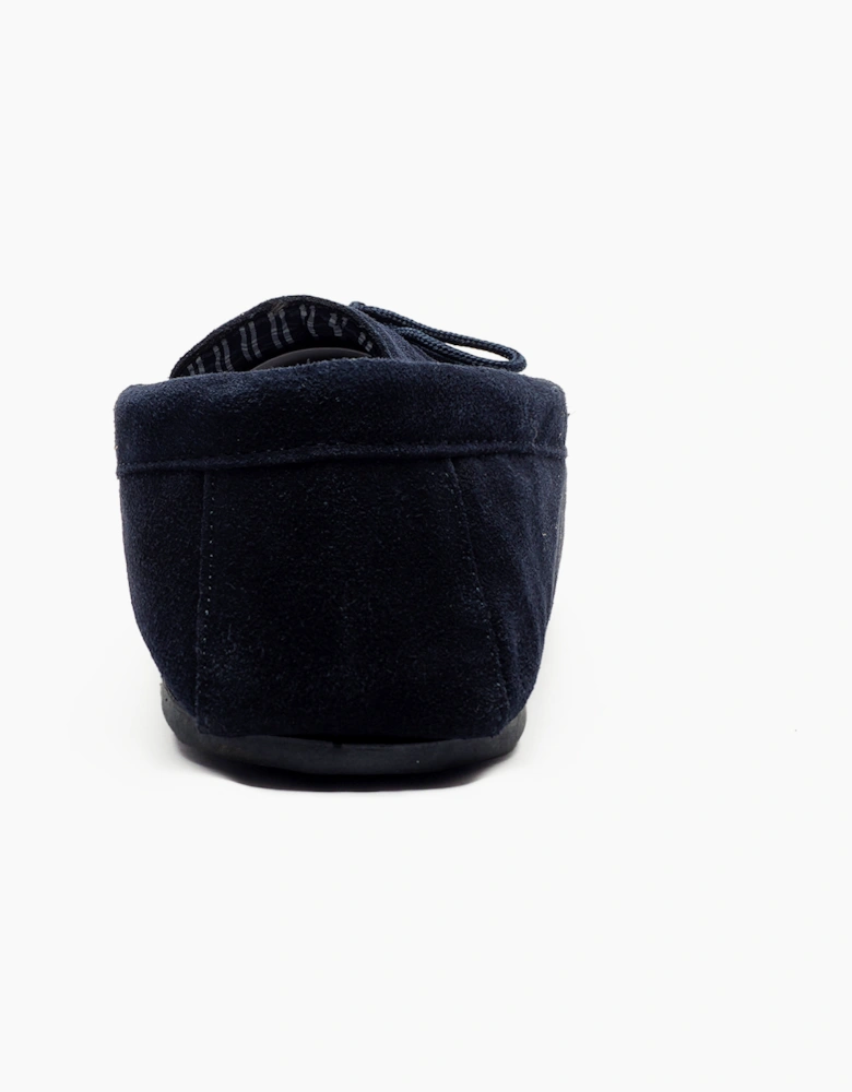 Mokkers Bruce Leather Mens Slippers Navy Blue