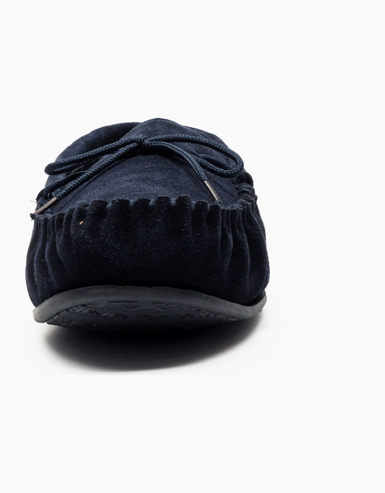 Mokkers Bruce Leather Mens Slippers Navy Blue