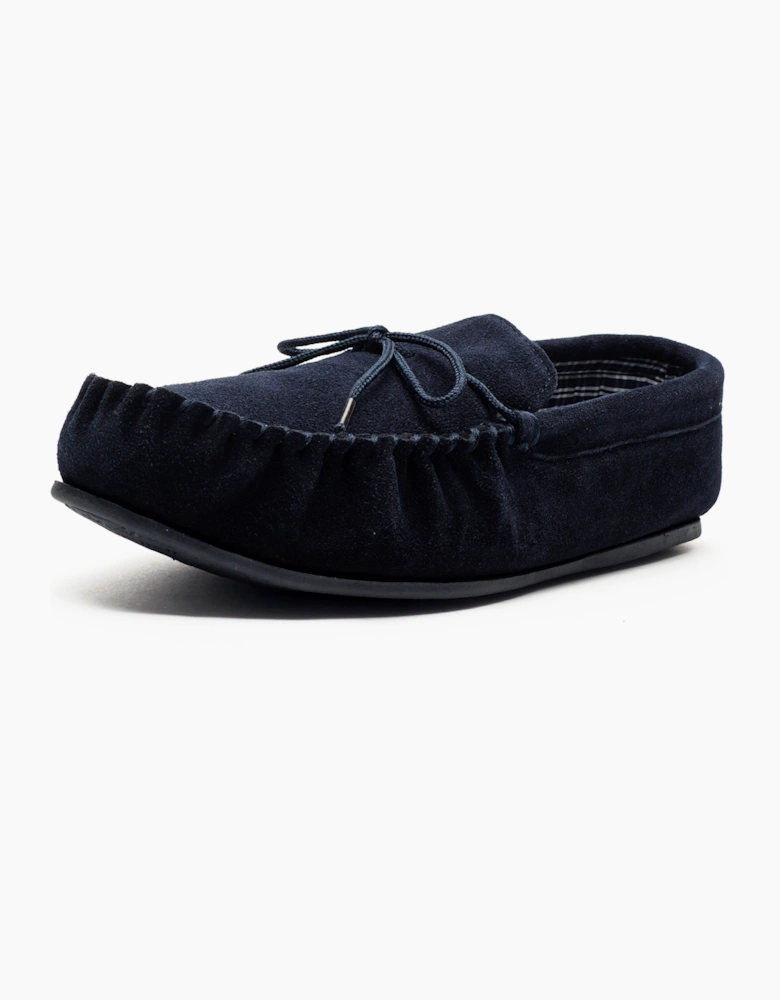 Mokkers Bruce Leather Mens Slippers Navy Blue