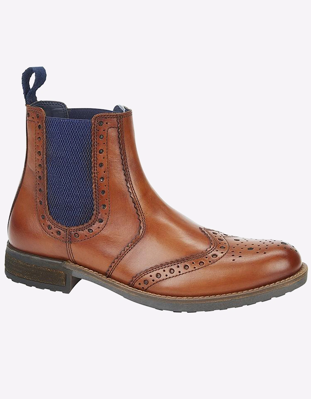 Roamers Newburgh Brogue Chelsea Boots Mens Tan / Navy