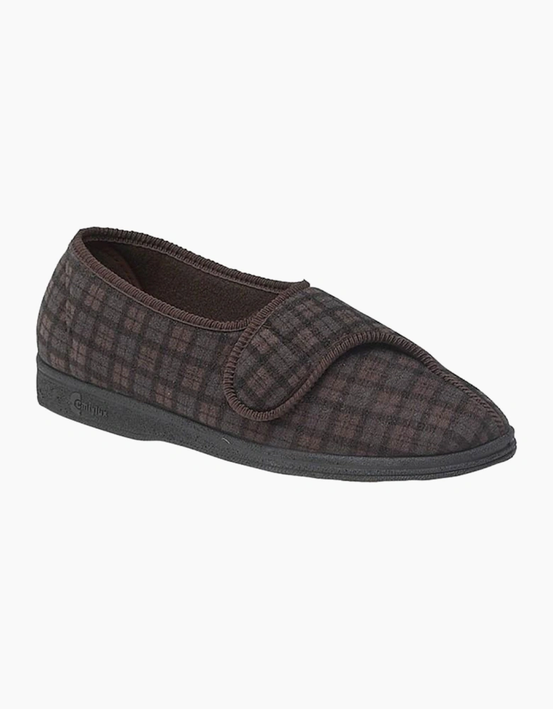 Comfylux Comfyfux Paul Dark Brown Check Mens Slippers Dark Brown Check