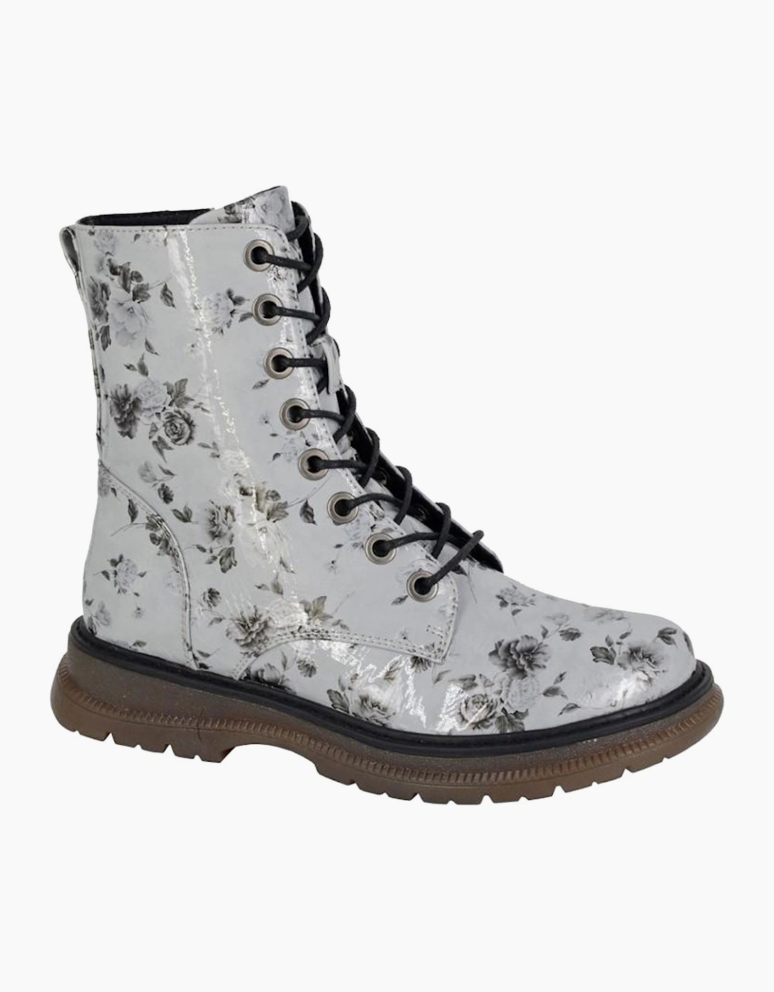 Cipriata Annetta Memory Foam Boots Womens Grey Floral Patent