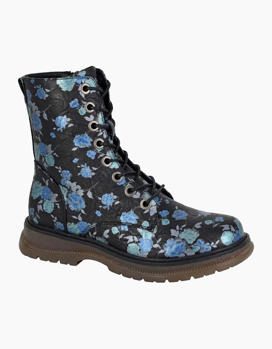 Cipriata Annetta Memory Foam Boots Womens Black/Blue Floral Matt