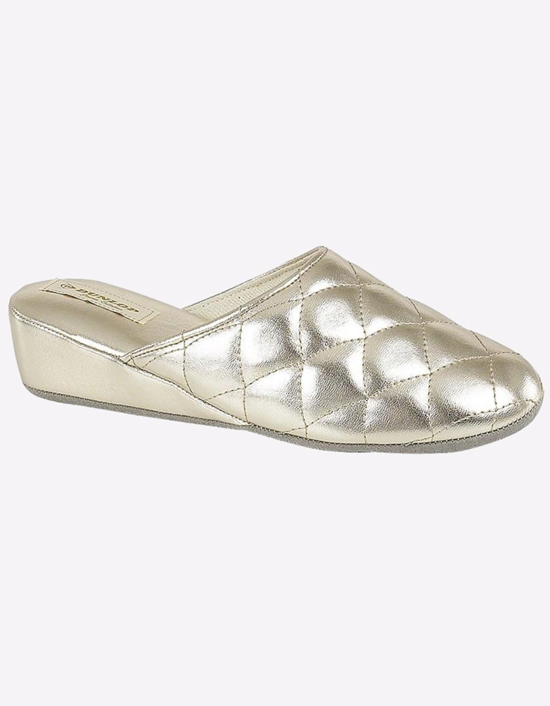 Dunlop Sybil Quilted Womens Mule Slippers Gold