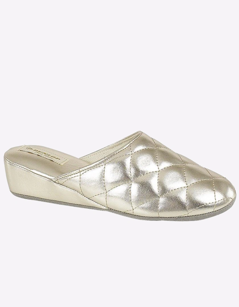 Dunlop Sybil Quilted Womens Mule Slippers Gold