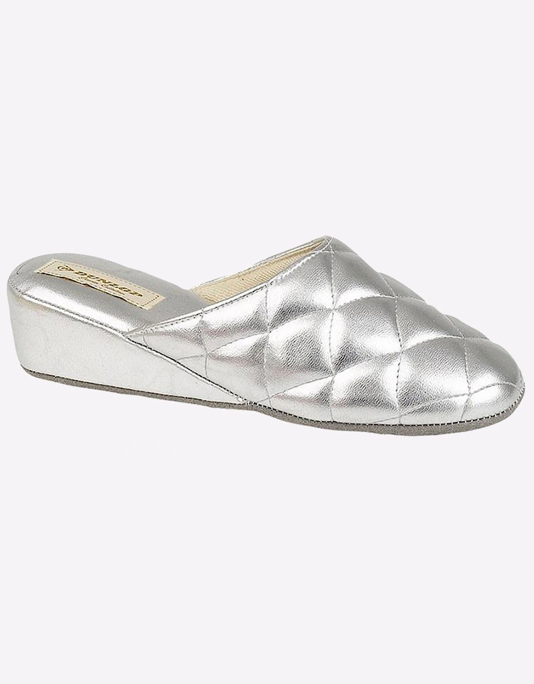 Dunlop Sybil Quilted Womens Mule Slippers Silver