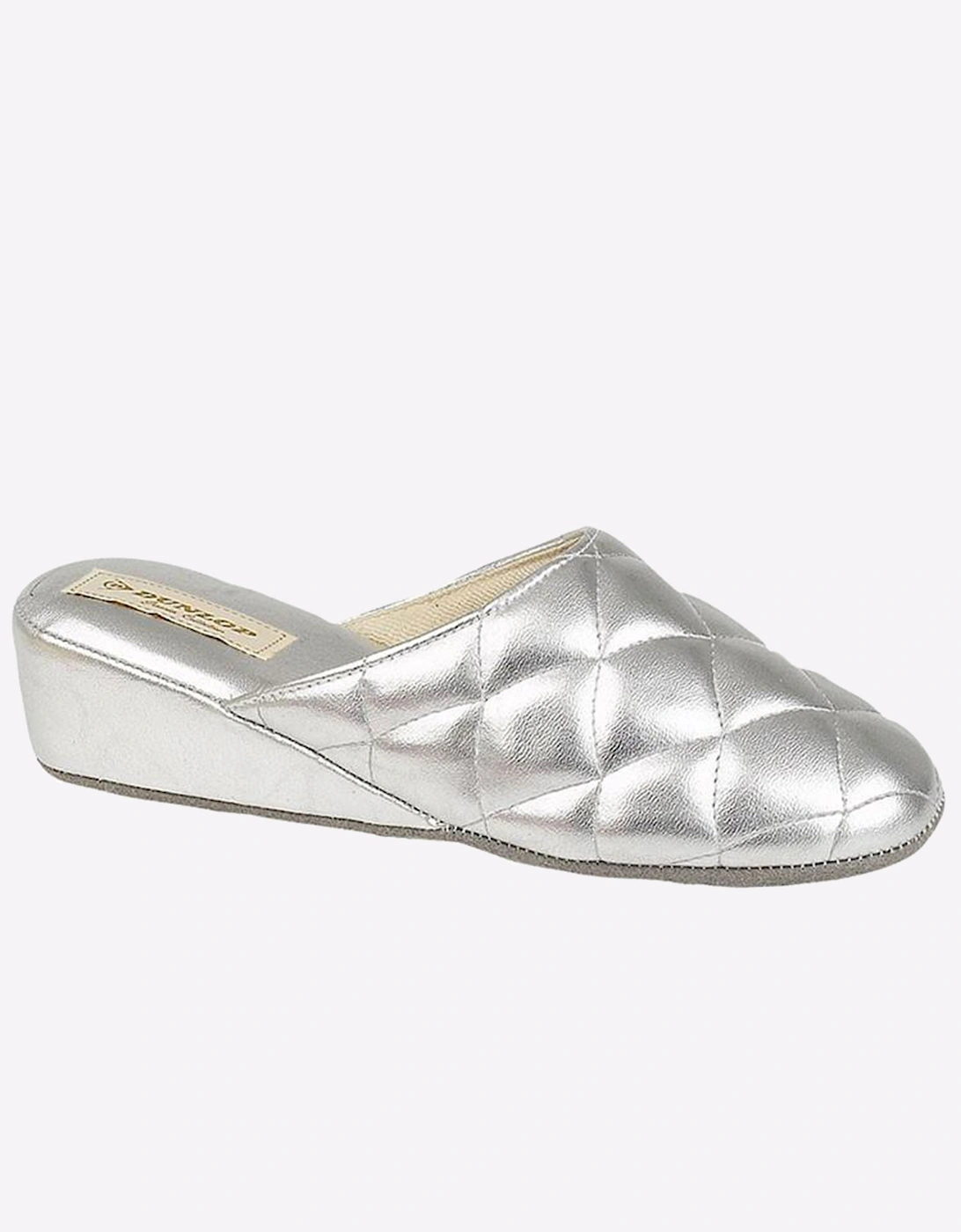 Dunlop Sybil Quilted Womens Mule Slippers Silver