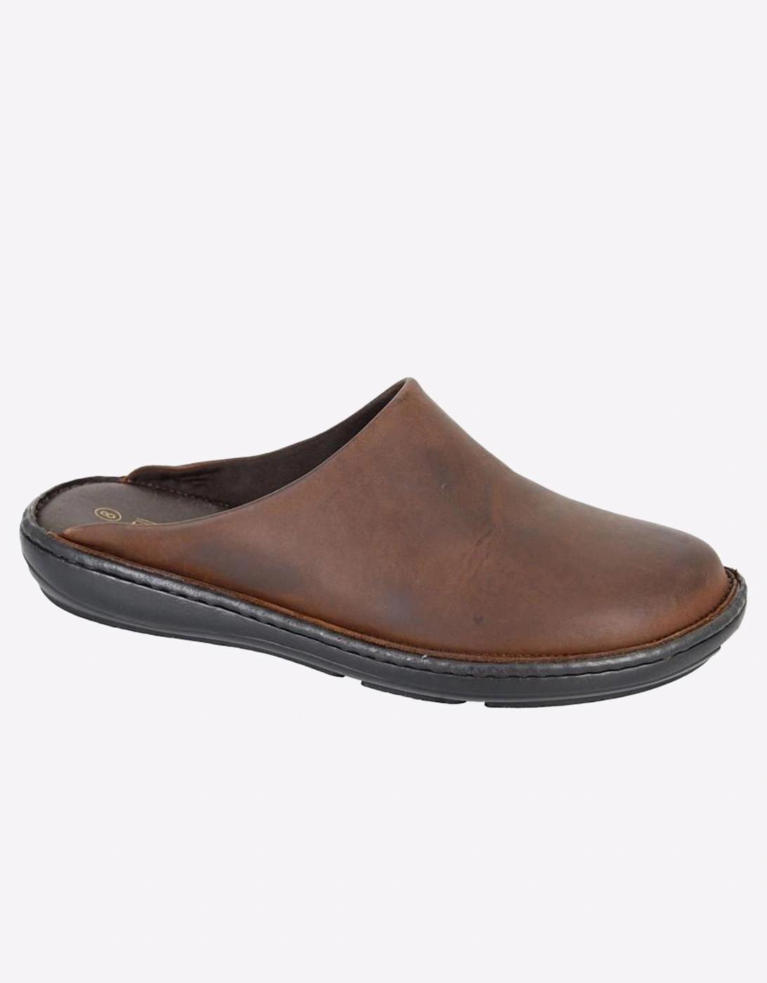 Roamers Kelvin Stitchdown Leather Mens Slippers Brown