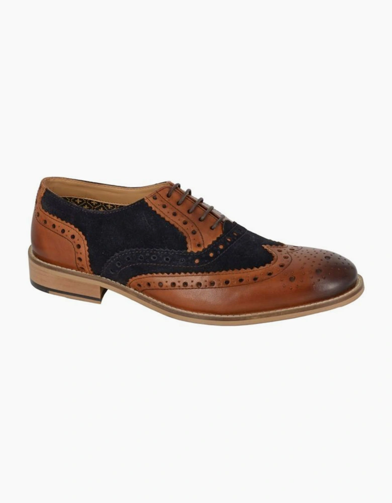Roamers Wing Cap Mens Shoes Tan/Navy