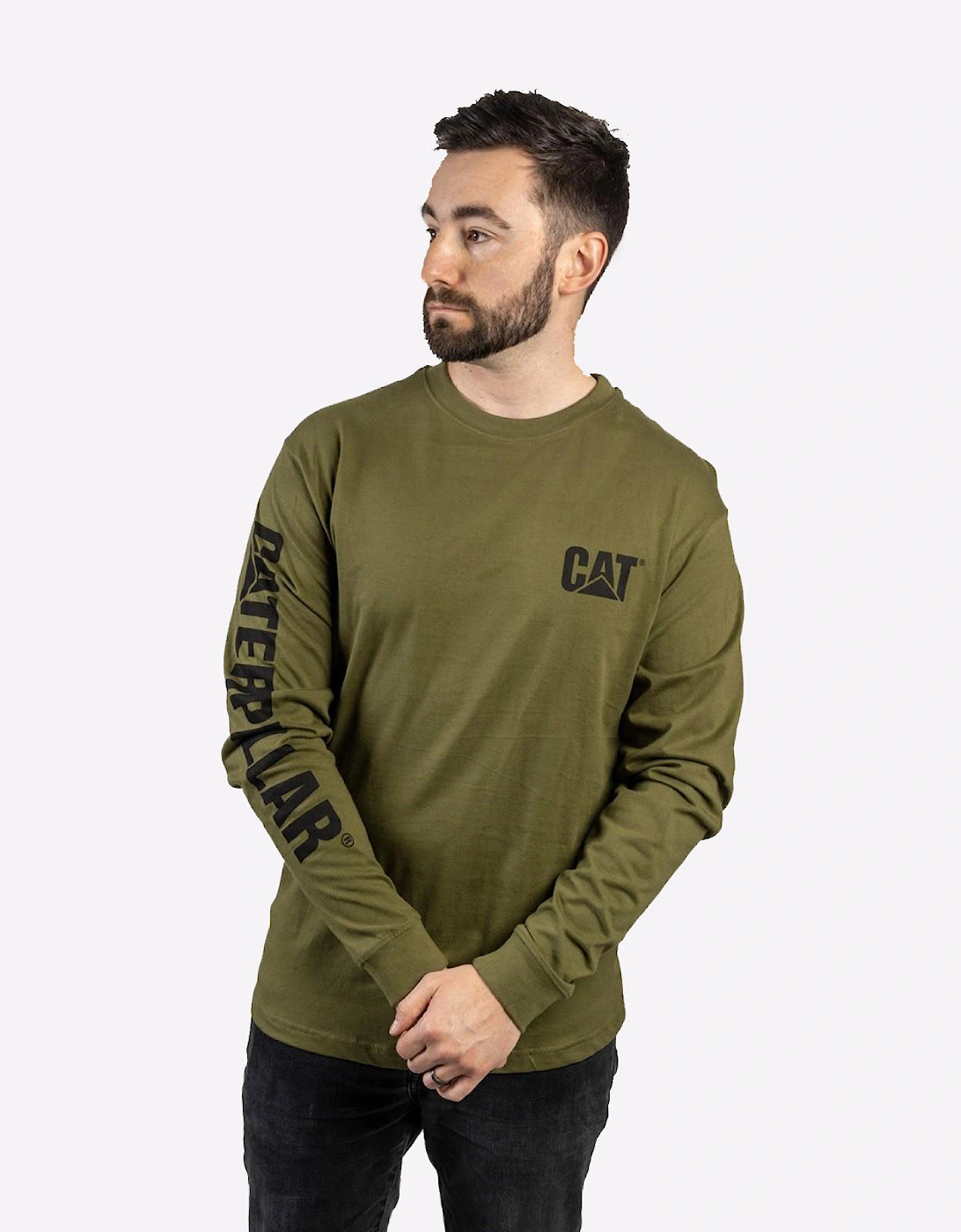 Caterpillar Men's Caterpillar Trademark Banner Long Sleeve T-Shirt Mens Chive - Green