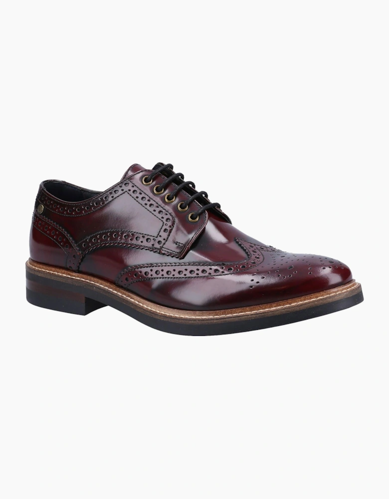 Base London Woburn Hi-Shine Brogue Leather Mens Shoes Bordo