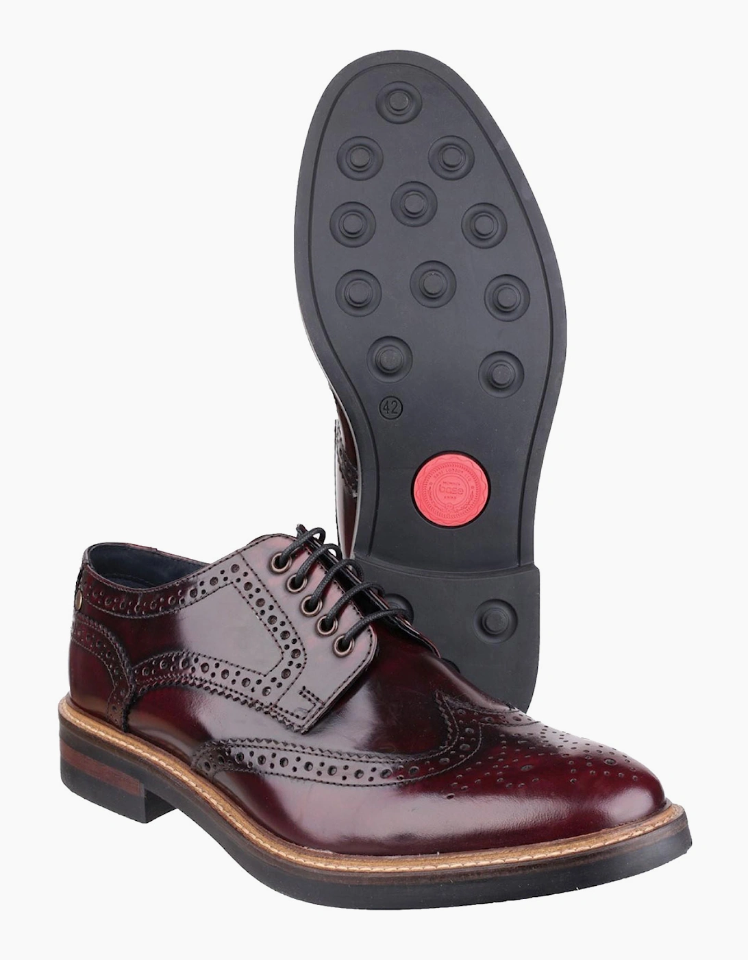 Base London Woburn Hi-Shine Brogue Leather Mens Shoes Bordo