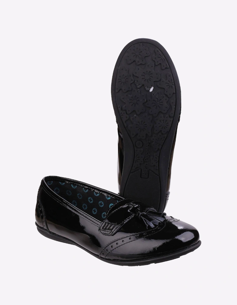 Hush Puppies Esme Leather Junior Girls Shoes Patent Black