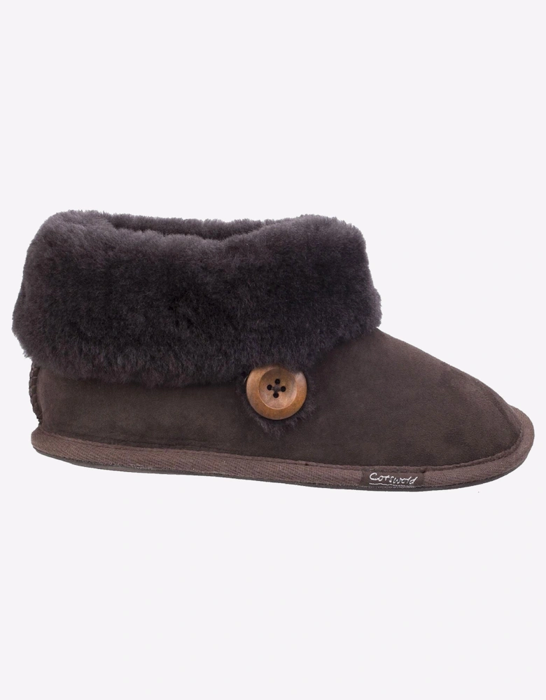 Cotswold Wotton Sheepskin Bootie Slipper Womens Girls Chocolate