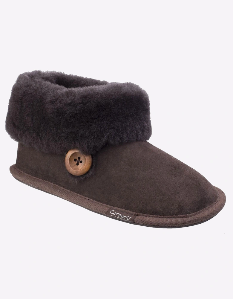 Cotswold Wotton Sheepskin Bootie Slipper Womens Girls Chocolate