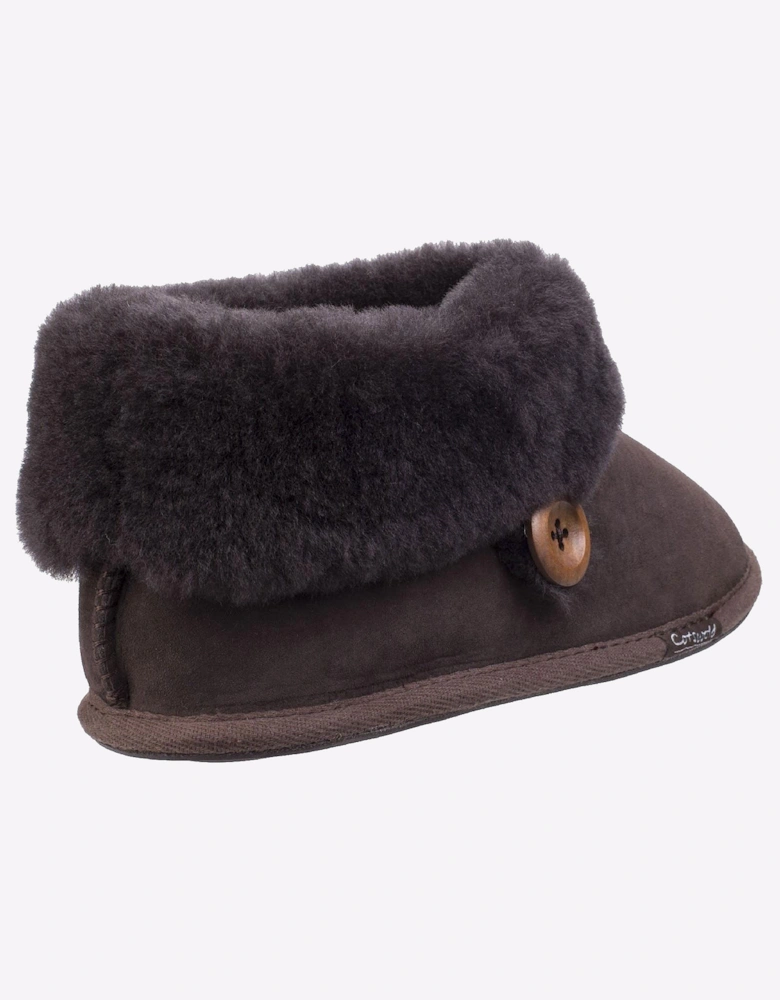 Cotswold Wotton Sheepskin Bootie Slipper Womens Girls Chocolate