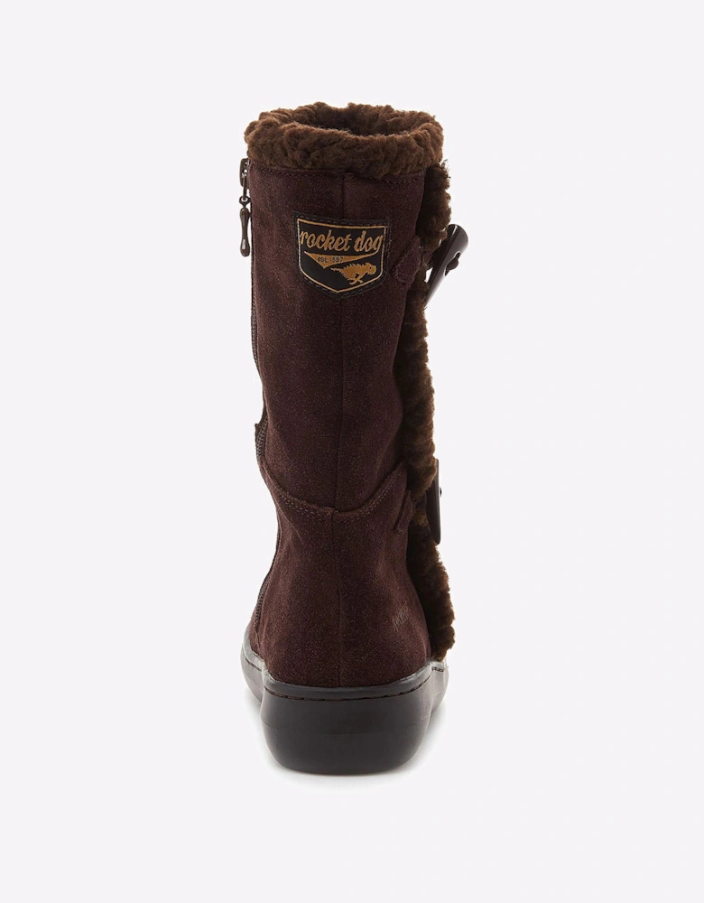 Rocket Dog Slope Mid-Calf Suede Womens Winter Boots Chocolate