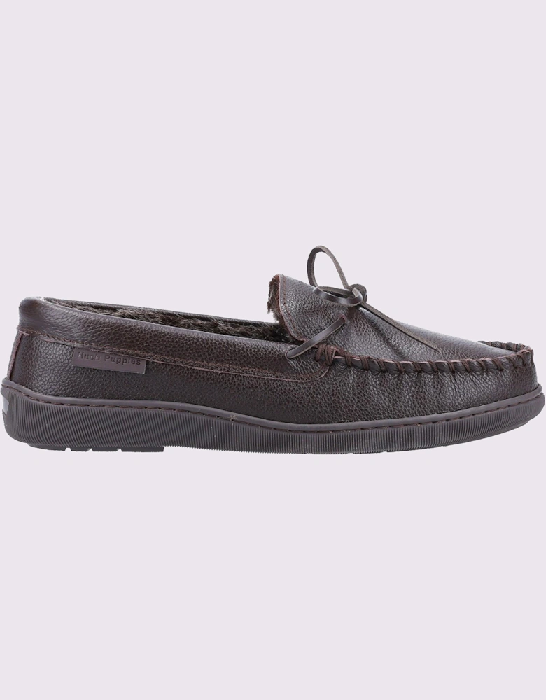 Hush Puppies Ace Leather Memory Foam Mens Slippers Brown