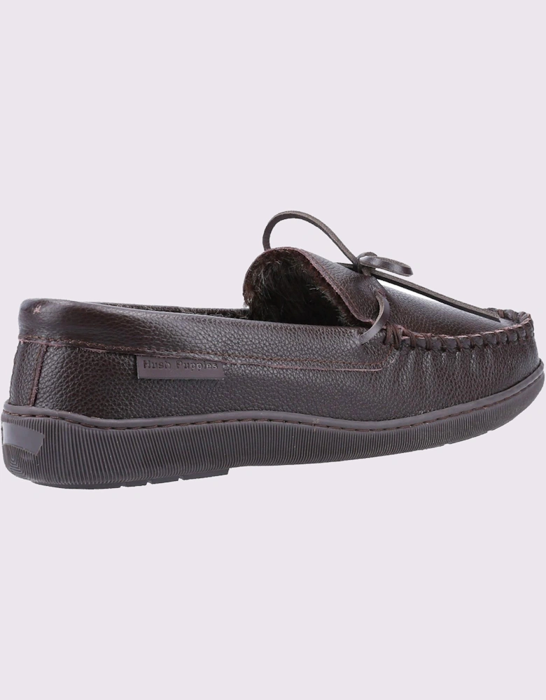 Hush Puppies Ace Leather Memory Foam Mens Slippers Brown