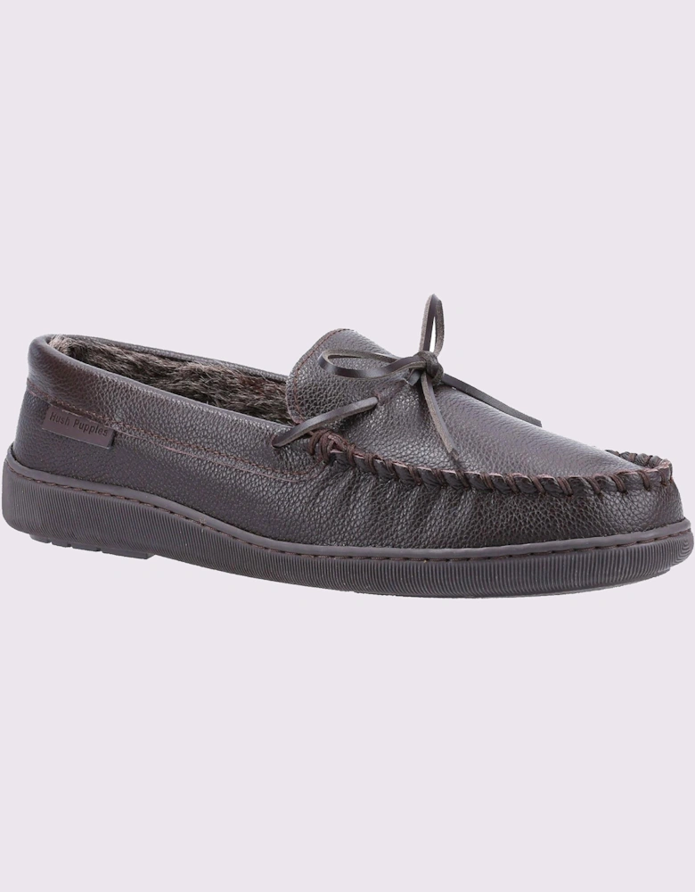 Hush Puppies Ace Leather Memory Foam Mens Slippers Brown