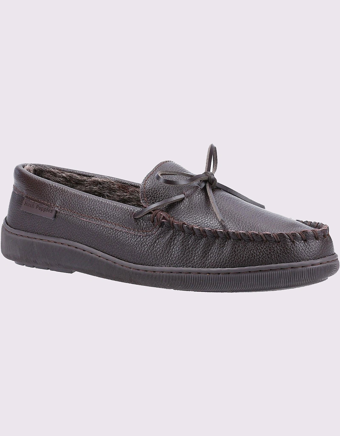 Hush Puppies Ace Leather Memory Foam Mens Slippers Brown
