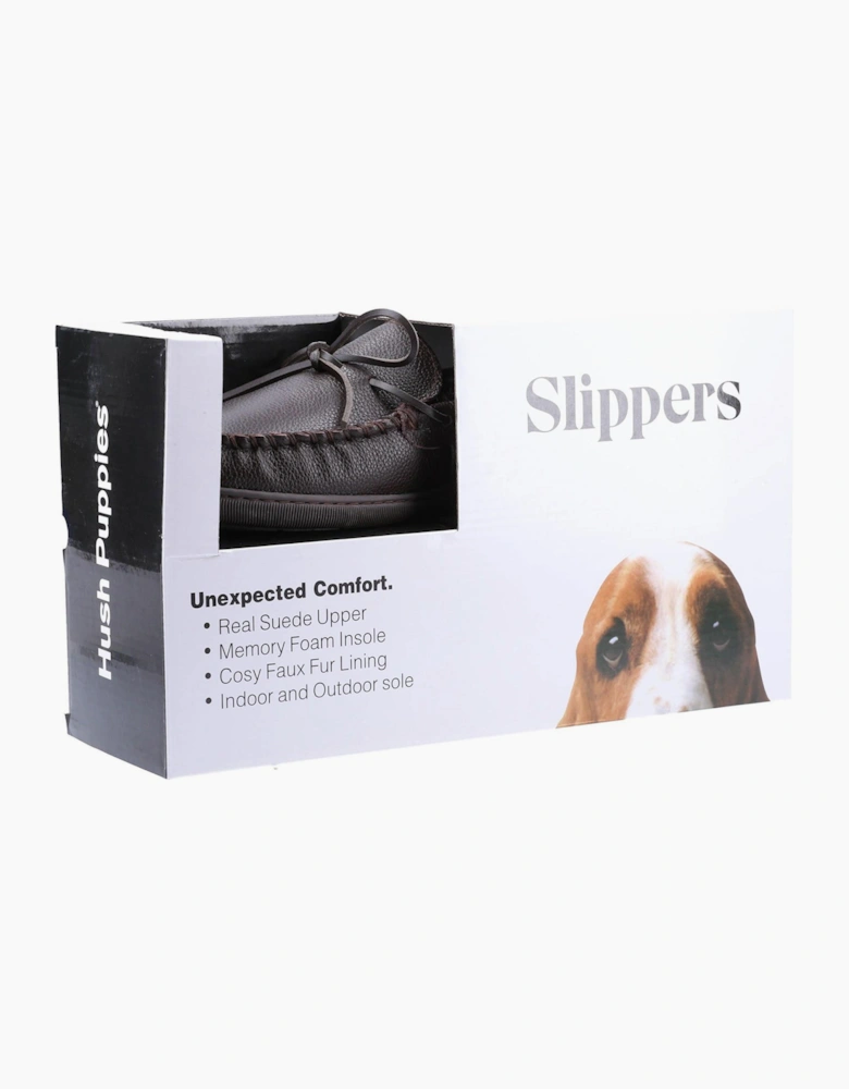 Hush Puppies Ace Leather Memory Foam Mens Slippers Brown