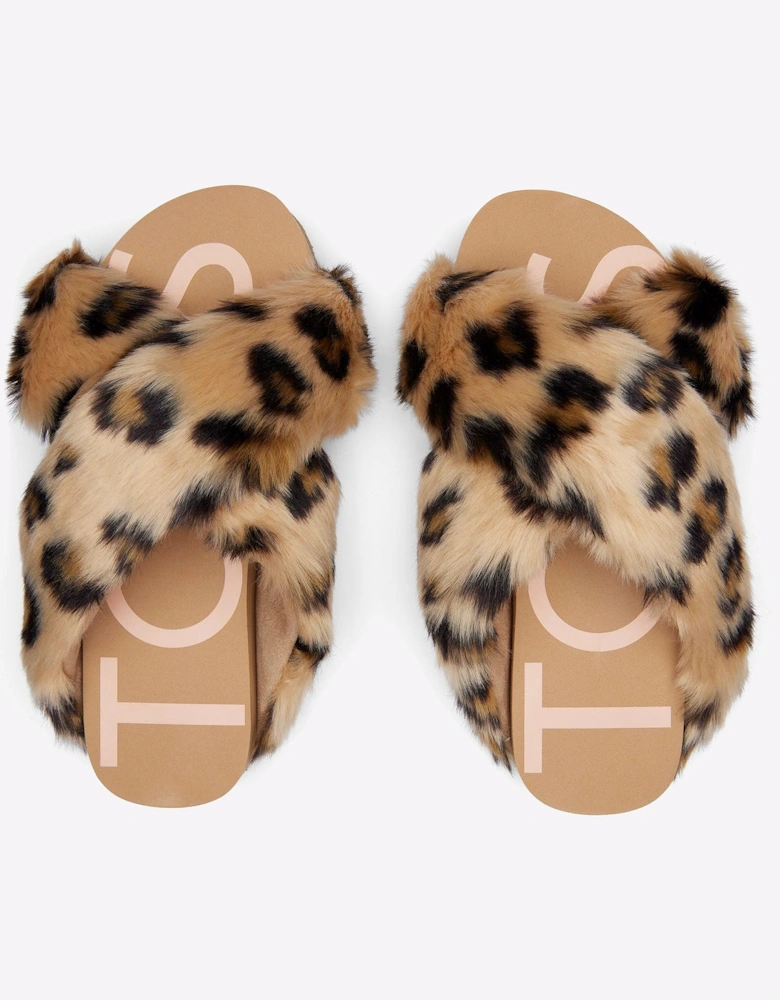 Toms Susie Eva Mule Slippers Womens Dark Natural Leopard Faux Fur